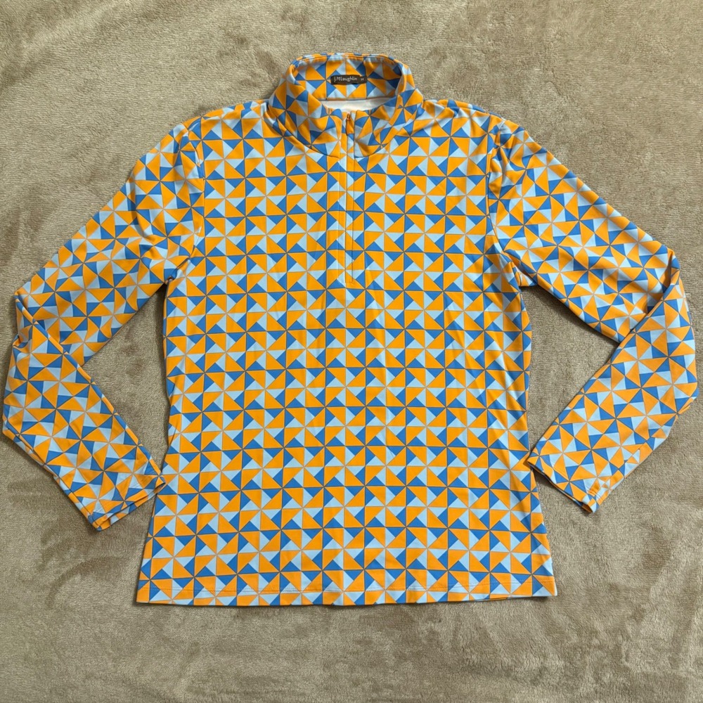 J.McLaughlin Womens Orange Blue Geometric Print Quarter Zip Pullover Top Medium